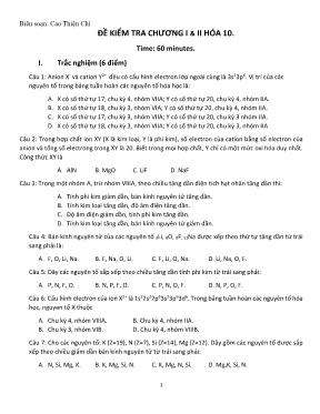 Đề kiểm tra chương I & II Hóa 10
